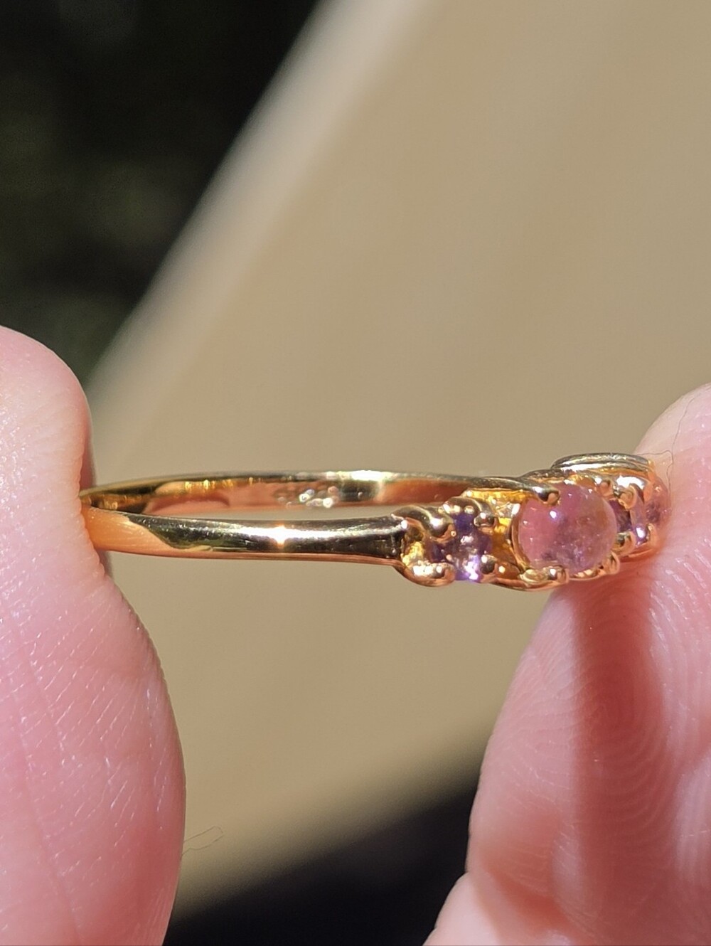 Tourmaline & Amethyst Natural Gemstone Sterling & Gold Ring Sz6 - Picture 8 of 8